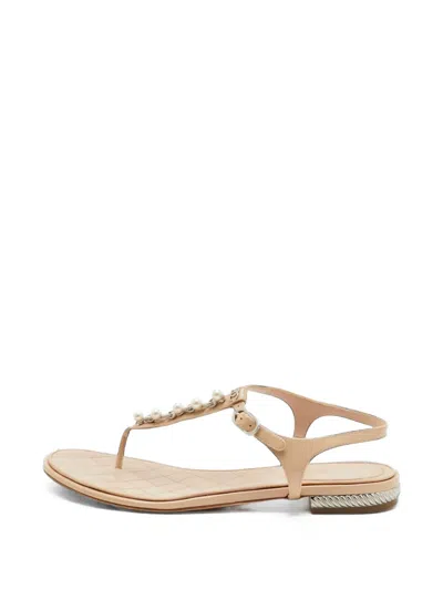 Pre-owned Chanel Cc T-strap Sandals In Neutrals