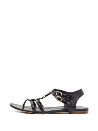 Pre-owned Chanel Cc T-strap Thong Sandals In Black