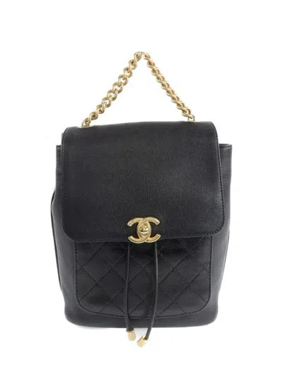 Pre-owned Chanel Cc Turn-lock Backpack In Black