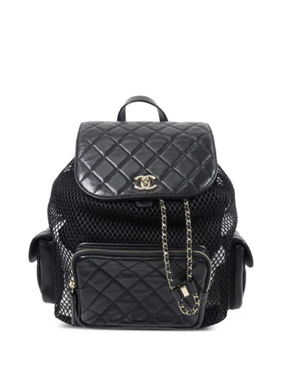 Pre-owned Chanel Cc Turn-lock Backpack In Black