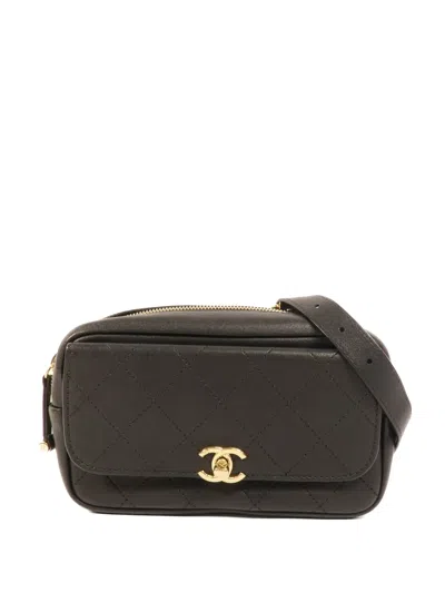 Pre-owned Chanel Cc Turn-lock Belt Bag In Black