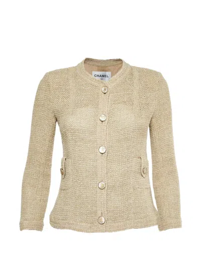 Pre-owned Chanel Cc Turn-lock Button-down Tweed Jacket In Neutral