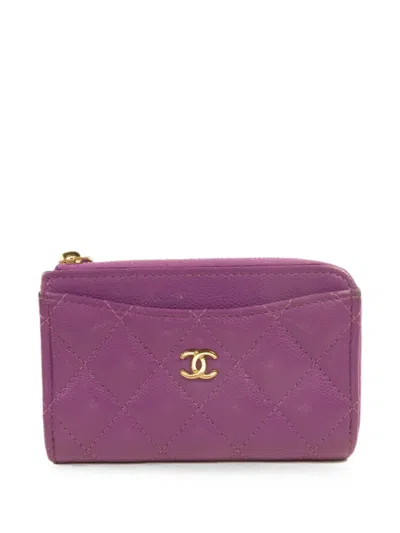 Pre-owned Chanel Cc Turn-lock Cardcase In Purple