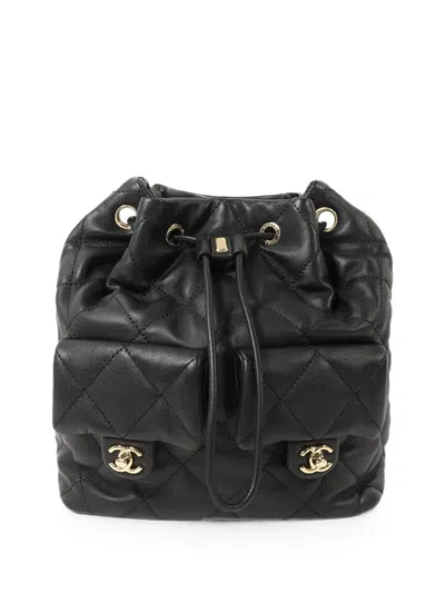 Pre-owned Chanel Cc Turn-lock Chain Backpack In Black