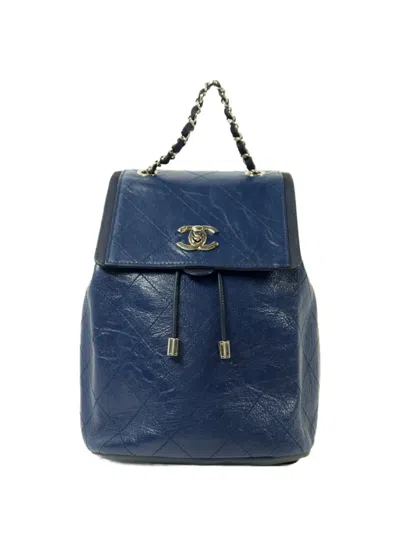 Pre-owned Chanel Cc Turn-lock Chain Backpack In Blue
