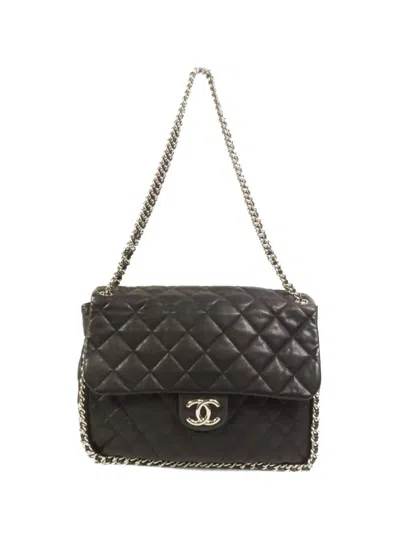 Pre-owned Chanel Cc Turn-lock Chain-strap Quilted Calfskin Shoulder Bag In Black
