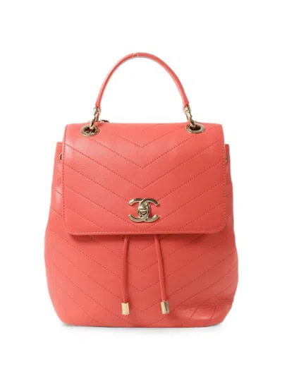 Pre-owned Chanel Cc Turn-lock Chevron Backpack In Pink