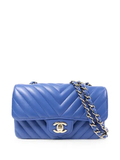 Pre-owned Chanel Cc Turn-lock Chevron Shoulder Bag In Blue
