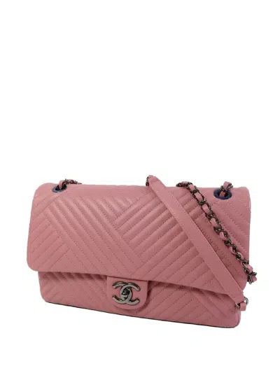 Pre-owned Chanel Cc Turn-lock Chevron-quilted Shoulder Bag In Pink
