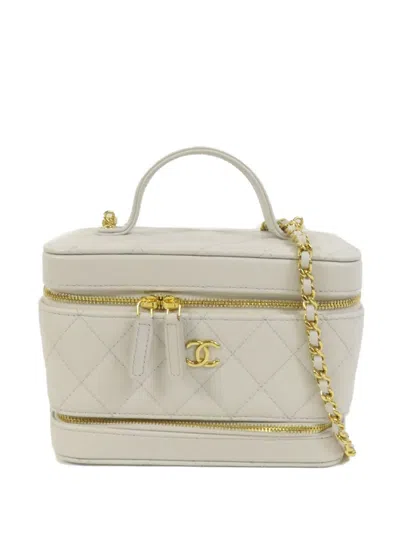 Pre-owned Chanel Cc Turn-lock Diamond-quilted Tote Bag In Neutral