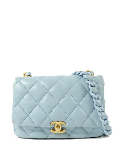 Chanel Cc Turn-lock Flap Leather Shoulder Bag In Blue