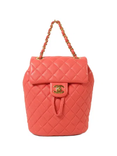 Pre-owned Chanel Cc Turn-lock Lambskin Backpack In Pink