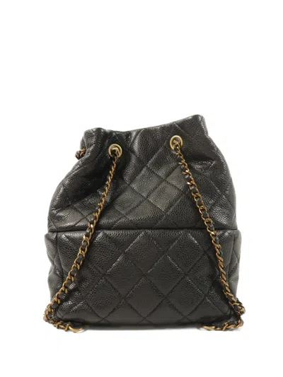 Pre-owned Chanel Cc Turn-lock Leather Backpack In Black