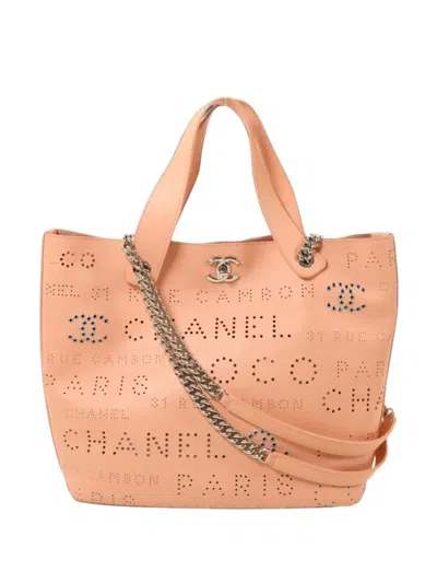 Pre-owned Chanel Cc Turn-lock Perforated Tote Bag In Pink