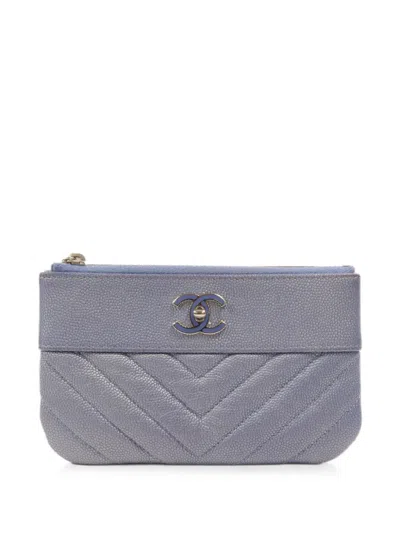 Pre-owned Chanel Cc Turn-lock Pouch In Blue