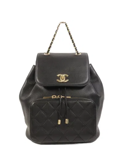 Pre-owned Chanel Cc Turn-lock Quilted Backpack In Black