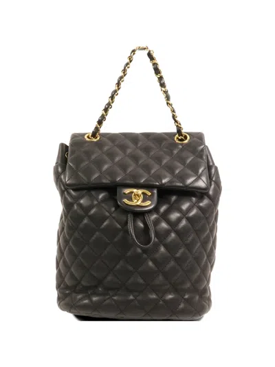 Pre-owned Chanel Cc Turn-lock Quilted Backpack In Black