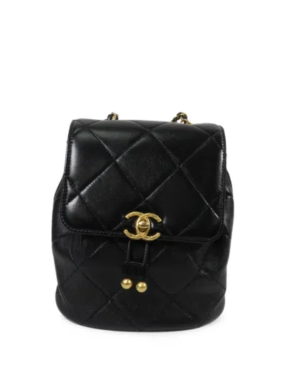 Pre-owned Chanel Cc Turn-lock Quilted Backpack In Black