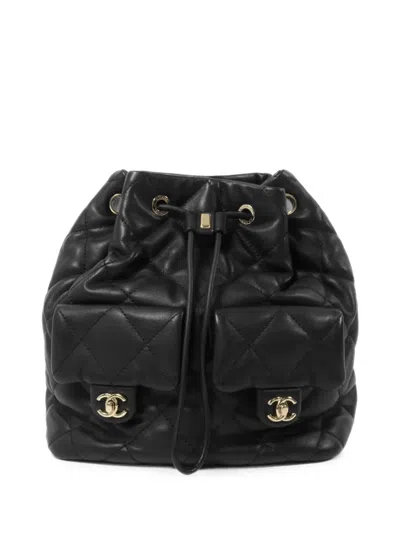Pre-owned Chanel Cc Turn-lock Quilted Backpack In Black