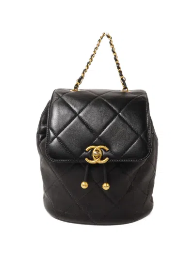 Pre-owned Chanel Cc Turn-lock Quilted Backpack In Black