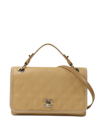 Pre-owned Chanel Cc Turn-lock Quilted Crossbody Bag In Neutral