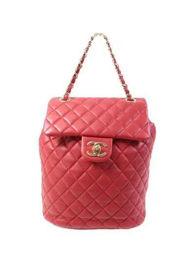 Pre-owned Chanel Cc Turn-lock Quilted Lambskin Backpack In Red