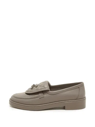 Pre-owned Chanel Cc Turnlock Quilted Loafers In Grey