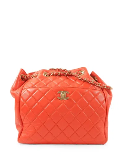 Pre-owned Chanel Cc Turn-lock Quilted Shoulder Bag In Orange