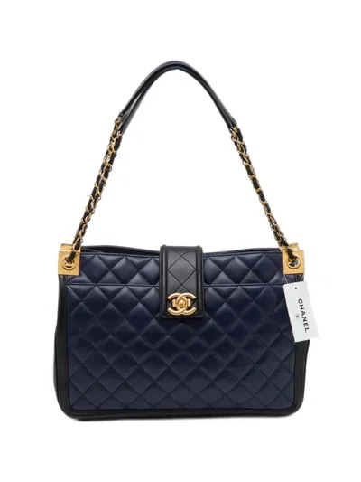 Chanel Cc Turn-lock Quilted Tote Bag In Blue