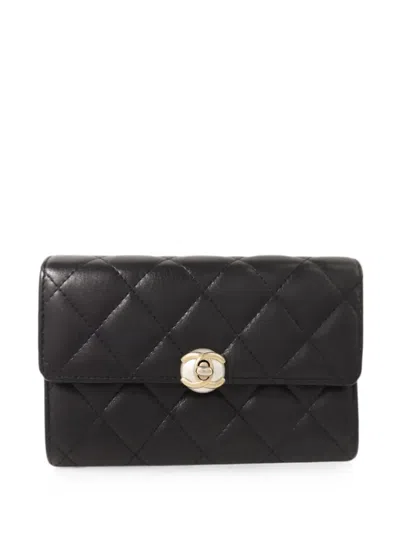 Pre-owned Chanel Cc Turn-lock Quilted Wallet In Black
