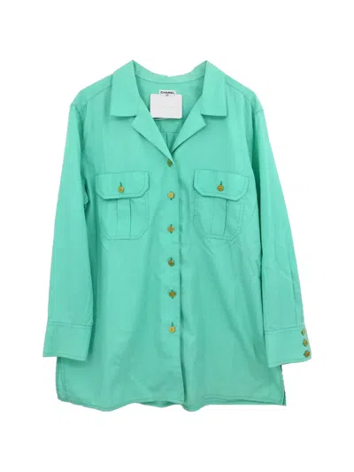 Pre-owned Chanel Cc Turn-lock Shirt Jacket In Green