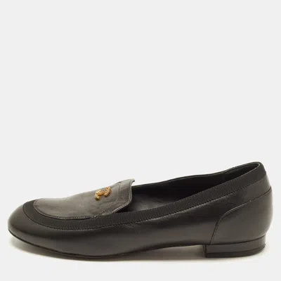 Pre-owned Chanel Cc Turnlock Size 36.5 Black Leather Loafers