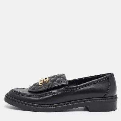 Pre-owned Chanel Cc Turnlock Size 38 Black Quilted Leather Loafers