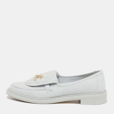 Pre-owned Chanel Cc Turnlock Size 40 Grey Denim Loafers In Gray