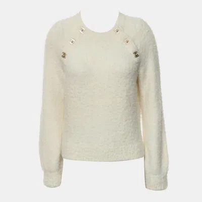 Pre-owned Chanel Cc Turn-lock Sweater Size S In White