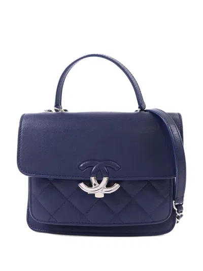 Pre-owned Chanel Cc Turn-lock Tote Bag In Blue