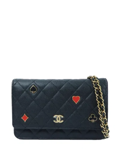 Pre-owned Chanel Cc Turn-lock Wallet On Chain Shoulder Bag In Black