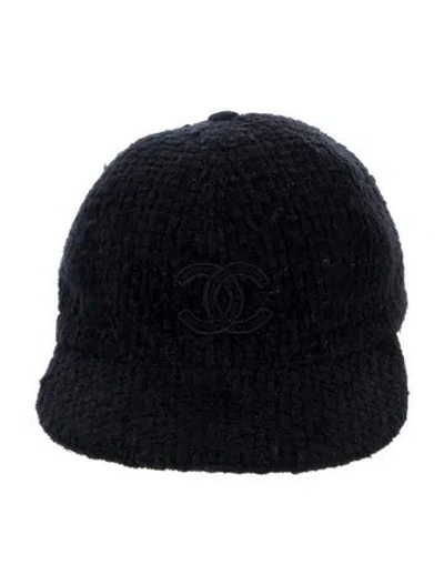 Pre-owned Chanel Cc Tweed Baseball Cap In Black
