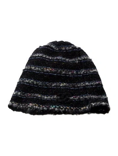Pre-owned Chanel Cc Tweed Beanie In Black