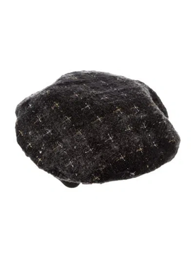 Pre-owned Chanel Cc Tweed Beret In Black