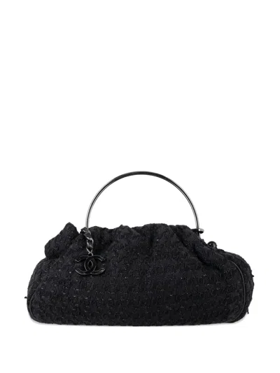 Pre-owned Chanel Cc Tweed Knitting Tote Bag In Black