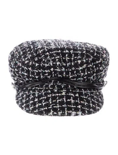 Pre-owned Chanel Cc Tweed Newsboy Cap In Black