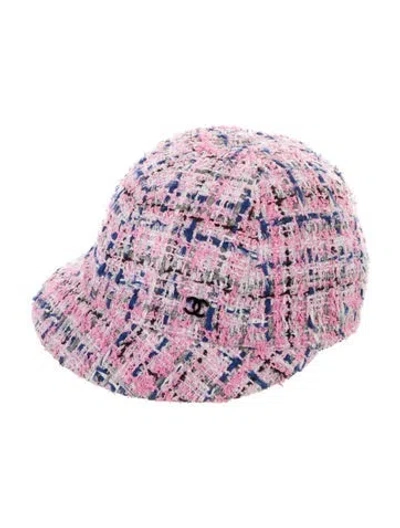 Pre-owned Chanel Cc Tweed Newsboy Hat In Pink