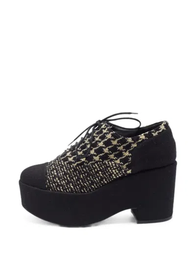 Pre-owned Chanel Cc Tweed Oxfords Shoes In 黑色