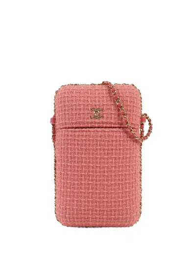 Pre-owned Chanel Cc Tweed Phone Bag In Pink