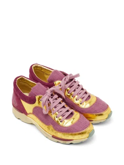 Pre-owned Chanel Cc Tweed Sneakers In Purple