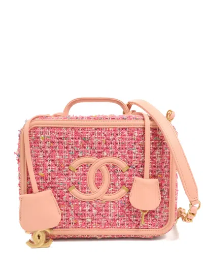 Pre-owned Chanel Cc Tweed Vanity Case In Pink