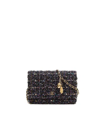 Pre-owned Chanel Cc Tweed Wallet On Chain Bag In Multicolour