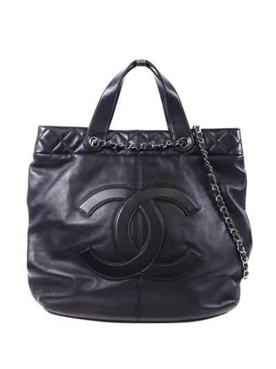Pre-owned Chanel Cc Two-way Diamond-quilted Lambskin Tote Bag In Black