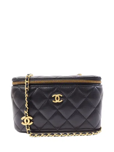 Pre-owned Chanel Cc Vanity Case Diamond-quilting Leather Crossbody Bag In Black